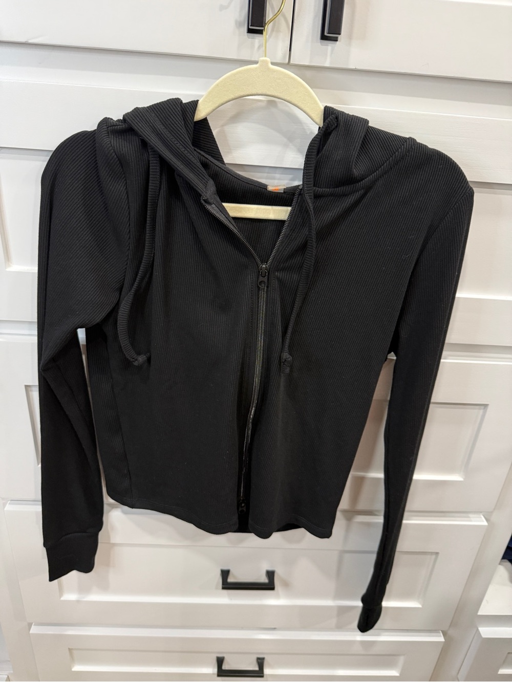 Mono B Black Ribbed Zip Hoodie for Women